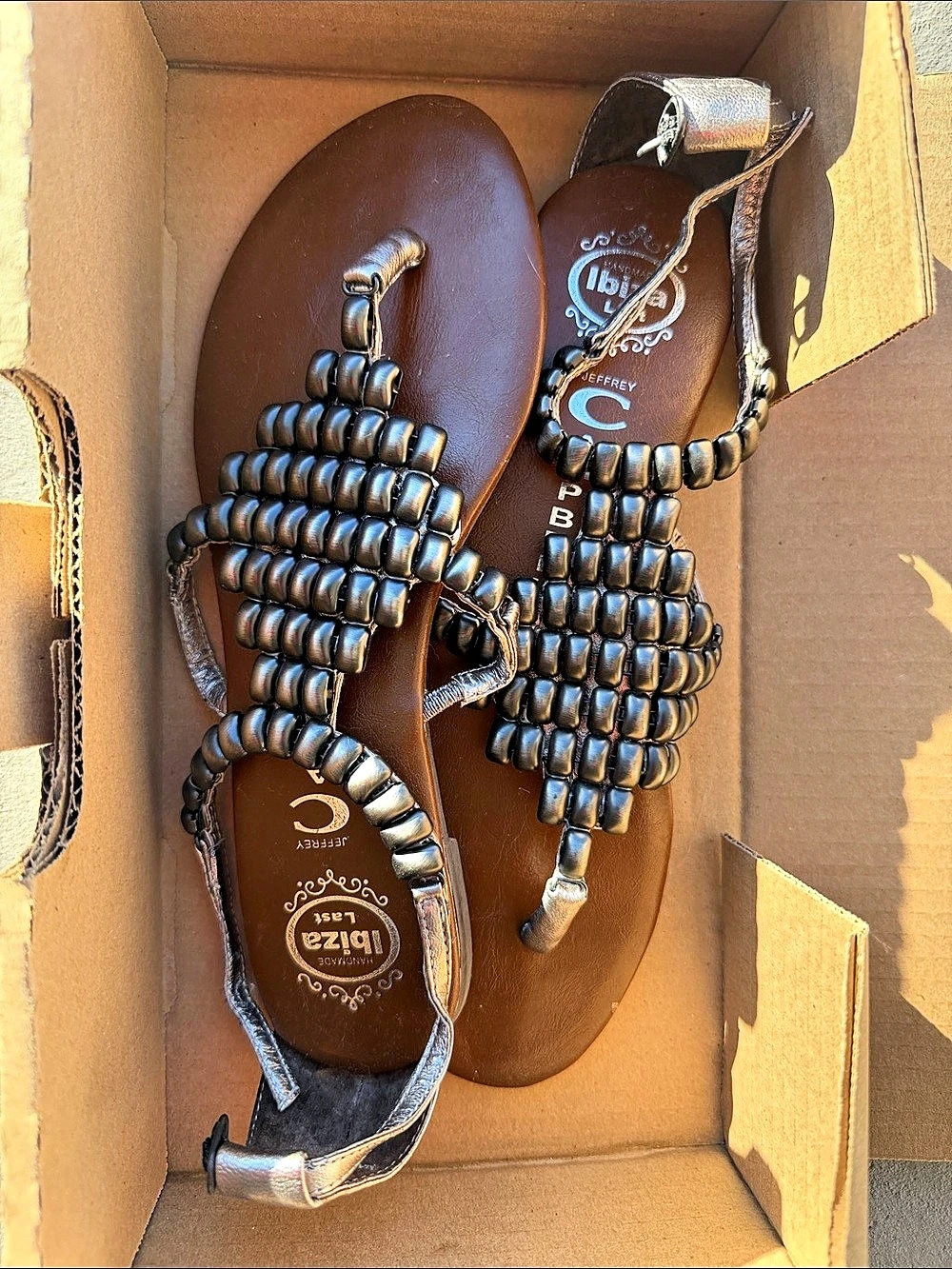 Jeffrey Campbell Ibiza Flat Sandal Beaded Brown & Black Sandals